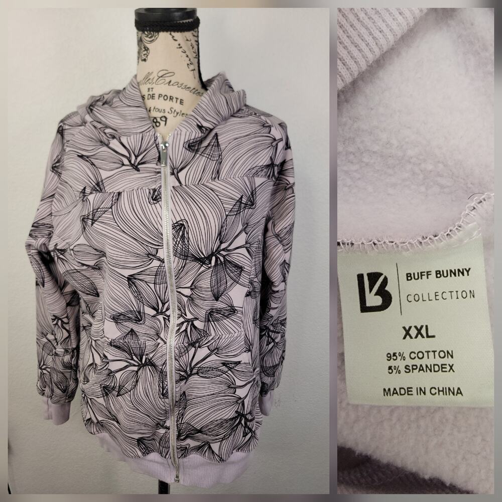 Buff Bunny Women Hoodie SZ 2XL Zip Up Activewear Long Sleeve Sweater